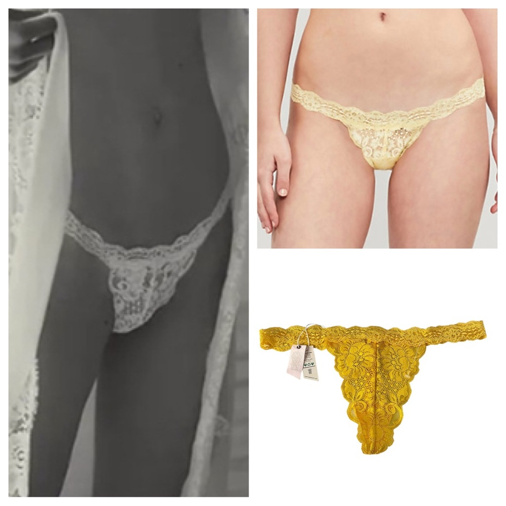 Free People We Are AHA Yellow Lace String Me A Thong Size Large New